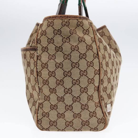 GUCCI GG Canvas Web Sherry Line Tote Bag Beige Green Red 145758 Auth 93992 - Picture 3 of 16